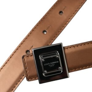 Dolce & Gabbana Bronze Leather Square Metal Buckle Belt