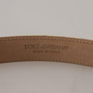 Dolce & Gabbana Pink Jaquard DG Logo Gold Metal Buckle Belt