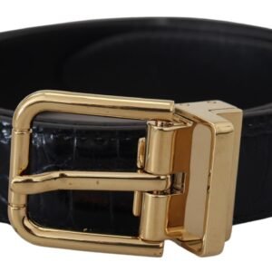 Dolce & Gabbana Black Exotic Leather Gold Metal Buckle Belt