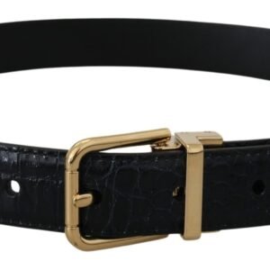 Dolce & Gabbana Black Exotic Leather Gold Metal Buckle Belt