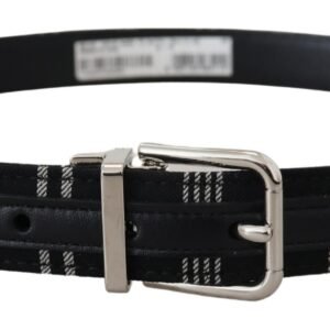 Dolce & Gabbana Black White Cotton Metal Silver Buckle Belt