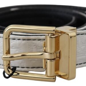 Dolce & Gabbana White Black Patchwork Gold Metal Buckle Belt