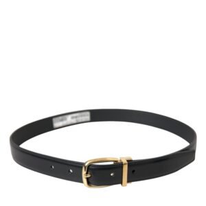 Dolce & Gabbana Black Calf Leather Gold Metal Buckle Belt