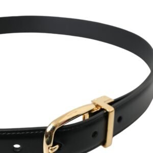 Dolce & Gabbana Black Calf Leather Gold Metal Buckle Belt