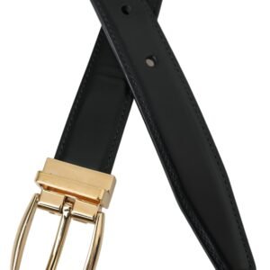 Dolce & Gabbana Black Calf Leather Gold Metal Buckle Belt