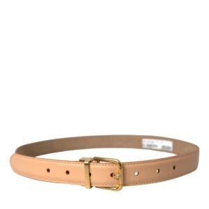 Dolce & Gabbana Beige Calfskin Leather Gold Metal Buckle Belt