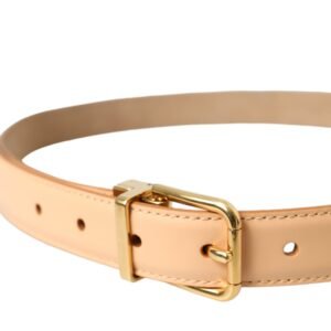 Dolce & Gabbana Beige Calfskin Leather Gold Metal Buckle Belt