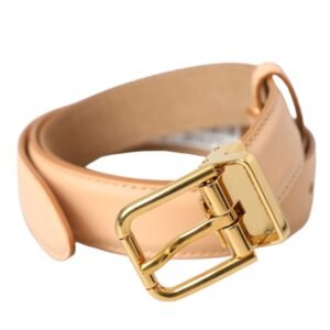 Dolce & Gabbana Beige Calfskin Leather Gold Metal Buckle Belt