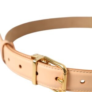 Dolce & Gabbana Beige Calfskin Leather Gold Metal Buckle Belt