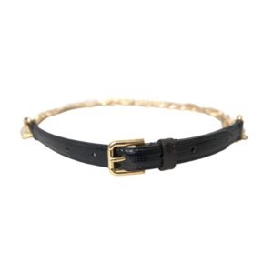 Dolce & Gabbana Black Leather Gold Chain Crystal Waist Women Belt