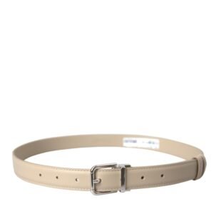 Dolce & Gabbana Beige Calfskin Leather Silver Metal Buckle Belt