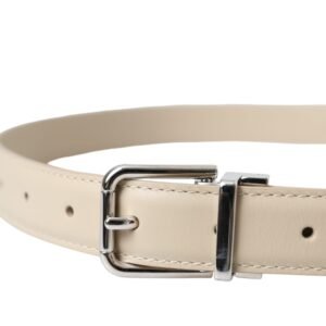 Dolce & Gabbana Beige Calfskin Leather Silver Metal Buckle Belt