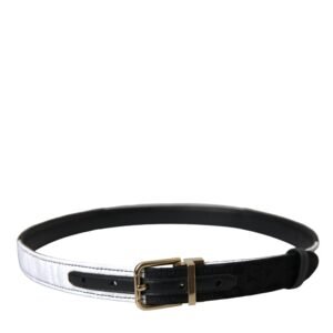 Dolce & Gabbana Black White Patchwork Gold Metal Buckle Belt