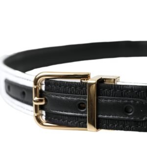 Dolce & Gabbana Black White Patchwork Gold Metal Buckle Belt