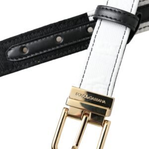 Dolce & Gabbana Black White Patchwork Gold Metal Buckle Belt