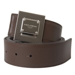 Dolce & Gabbana Brown Calf Leather Square Metal Buckle Belt