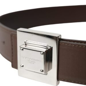 Dolce & Gabbana Brown Calf Leather Square Metal Buckle Belt