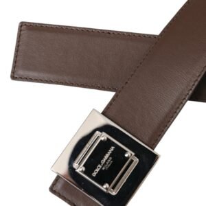 Dolce & Gabbana Brown Calf Leather Square Metal Buckle Belt