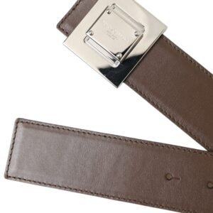 Dolce & Gabbana Brown Calf Leather Square Metal Buckle Belt