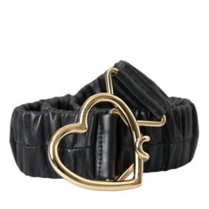 Dolce & Gabbana Black Leather Gold Heart Metal Buckle Belt