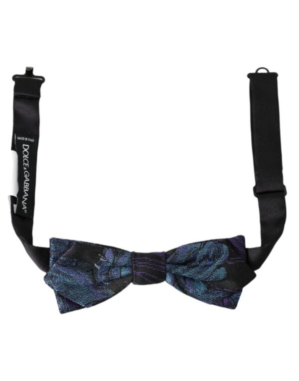 Dolce & Gabbana Black Blue Brocade Adjustable Neck Men Bow Tie - Image 2