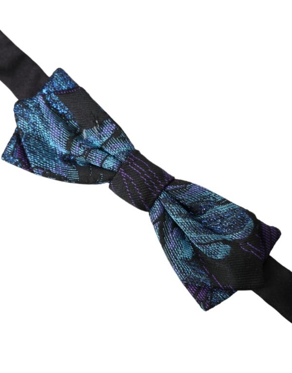 Dolce & Gabbana Black Blue Brocade Adjustable Neck Men Bow Tie - Image 3