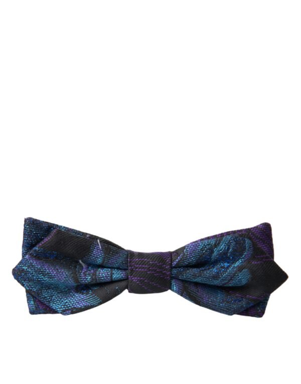 Dolce & Gabbana Black Blue Brocade Adjustable Neck Men Bow Tie - Image 4