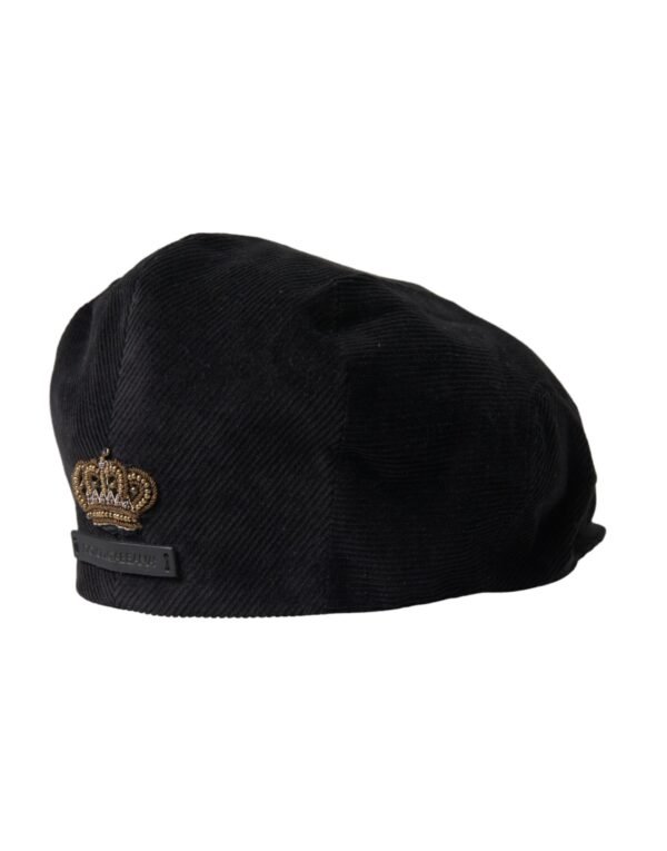 Dolce & Gabbana Black Corduroy Crown Newsboy Hat Men - Image 3