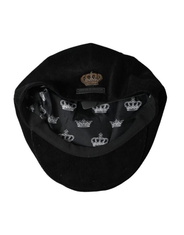 Dolce & Gabbana Black Corduroy Crown Newsboy Hat Men - Image 5