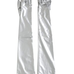 Dolce & Gabbana Silver Spandex Logo Elbow Length Gloves