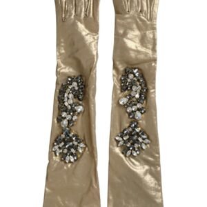 Dolce & Gabbana Beige Satin Crystal Elbow Length Gloves