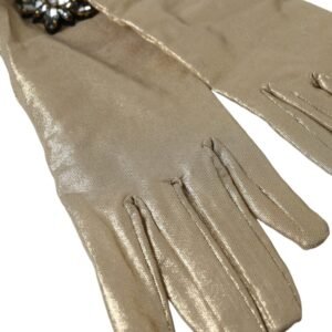 Dolce & Gabbana Beige Satin Crystal Elbow Length Gloves