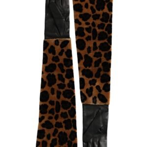 Dolce & Gabbana Brown Black Leopard Leather Elbow Length Gloves