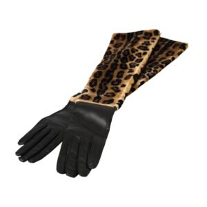 Dolce & Gabbana Brown Black Leopard Leather Elbow Length Gloves