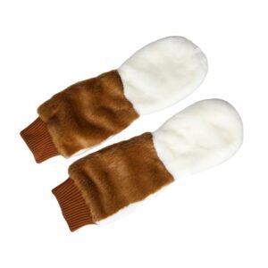 Dolce & Gabbana Brown White Acrylic Knitted Fur Mitten Gloves