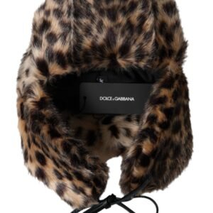 Dolce & Gabbana Multicolor Leopard Fur Trapper Women Hat