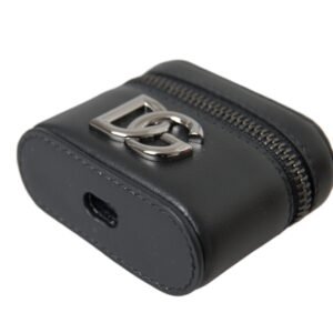 Dolce & Gabbana Black DG Logo Leather Silver Metal Airpods Case