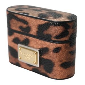 Dolce & Gabbana Brown Leopard Calf Leather Logo Plaque Airpods Case