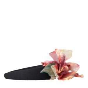 Dolce & Gabbana Rose Pink Silk Floral Black Tiara Women Hairband Diadem