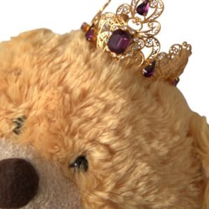 Dolce & Gabbana Brown Teddy Bear Gold Crystal Crown Hair Band Diadem