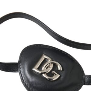 Dolce & Gabbana Black Calfskin Leather Metal DG Logo Eye Patch