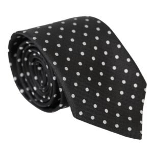 Dolce & Gabbana Black White Polka Dots 100% Silk Necktie Face Mask