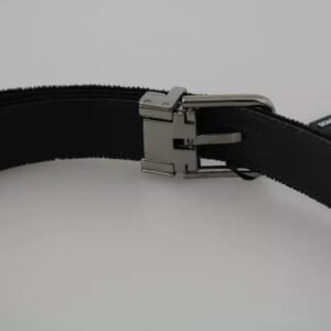 Dolce & Gabbana Black Velvet Leather Silver Buckle Belt