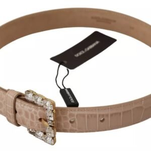 Dolce & Gabbana Beige Leather Crystal Buckle Women Belt