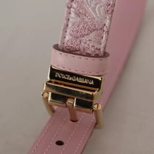 Dolce & Gabbana Pink Jaquard Embroidered Gold Tone Metal Buckle Belt