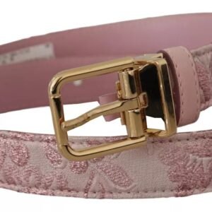 Dolce & Gabbana Pink Jaquard Embroidered Gold Tone Metal Buckle Belt