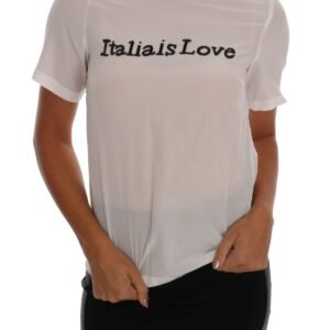 Dolce & Gabbana Silk Sequined ‘Italia Is Love’ White Blouse