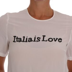 Dolce & Gabbana Silk Sequined ‘Italia Is Love’ White Blouse