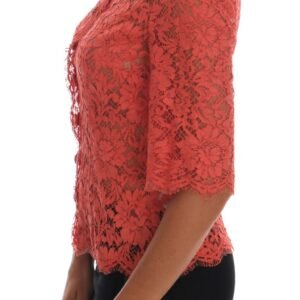 Dolce & Gabbana Elegant Orange Floral Lace Crystal Cardigan Blouse