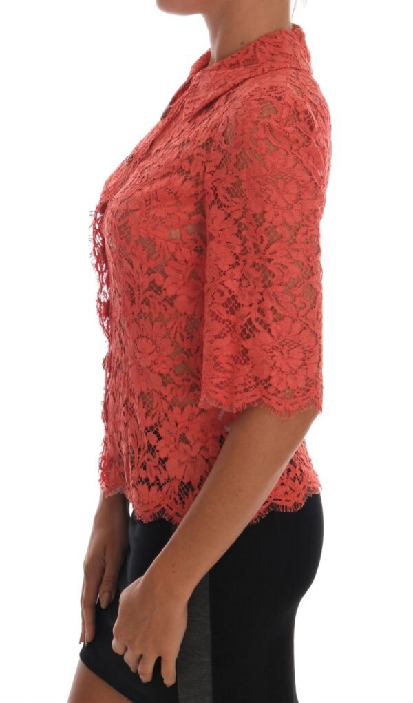 Dolce & Gabbana Elegant Orange Floral Lace Crystal Cardigan Blouse - Image 2